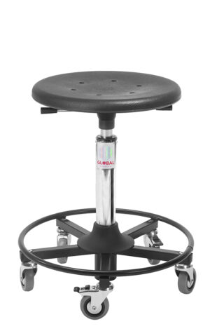 Montørstol med 480 mm stålbase, fodring og formstøbt PU‑sæde.