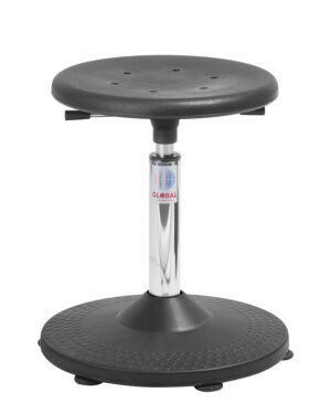 Trompet taburet med sort Sigma polyurethan-sæde og sort plastbase med glidesko.