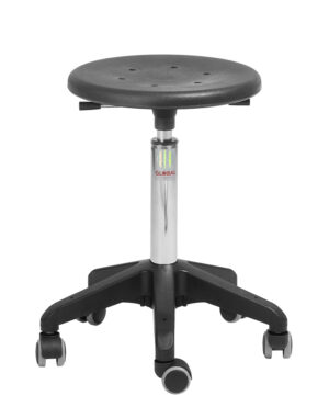 Octopus taburet med Sigma polyurethan‑sæde, sort plastbase og letløbende hjul.