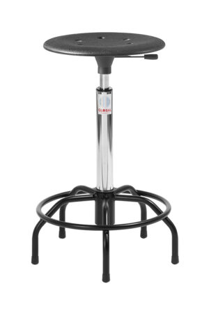 Taburet Kappa Spider fra Global Stole med sort plast­sæde og stålkryds med fodring.