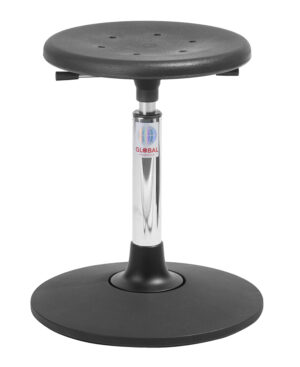 Sway taburet med fleksibel base og sort Sigma polyurethan‑sæde.