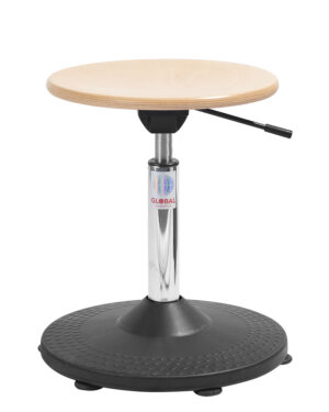 Jupiter trompet taburet med justerbar siddehøjde, plywood‑sæde og sort trompetfod i plast.